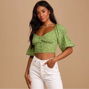 Green floral blouse